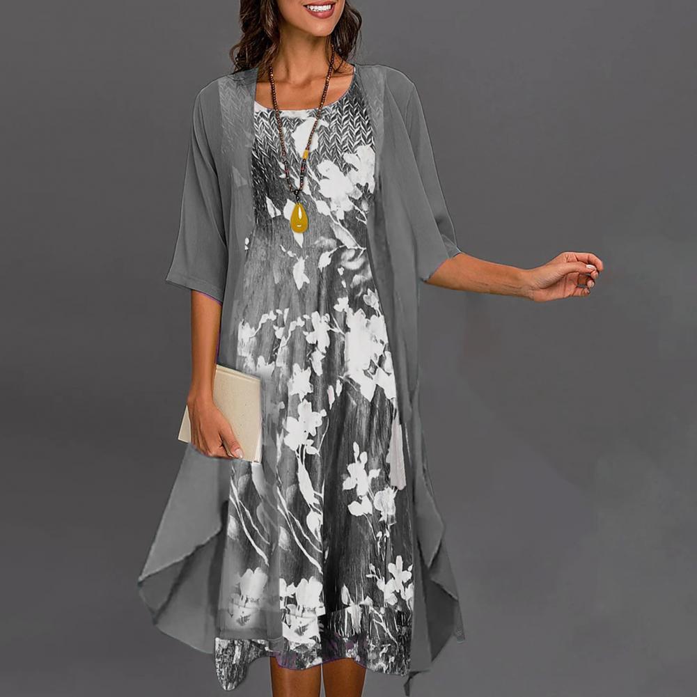 Aria™ - Elegantes Blumenmuster Kleid Zweiteiliges Set