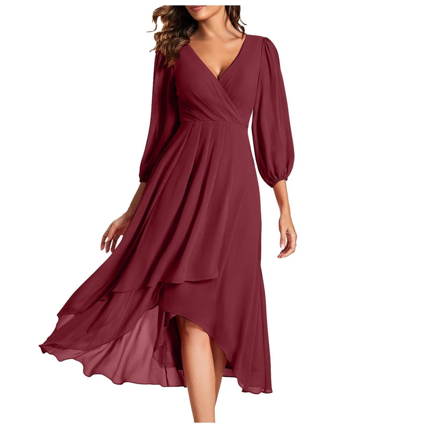 Mia™ – Elegantes Kleid mit V-Ausschnitt und asymmetrischem Saum