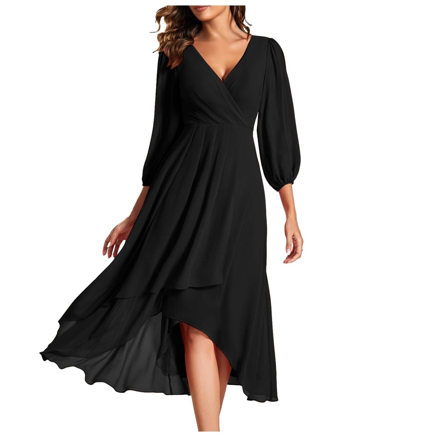 Mia™ – Elegantes Kleid mit V-Ausschnitt und asymmetrischem Saum