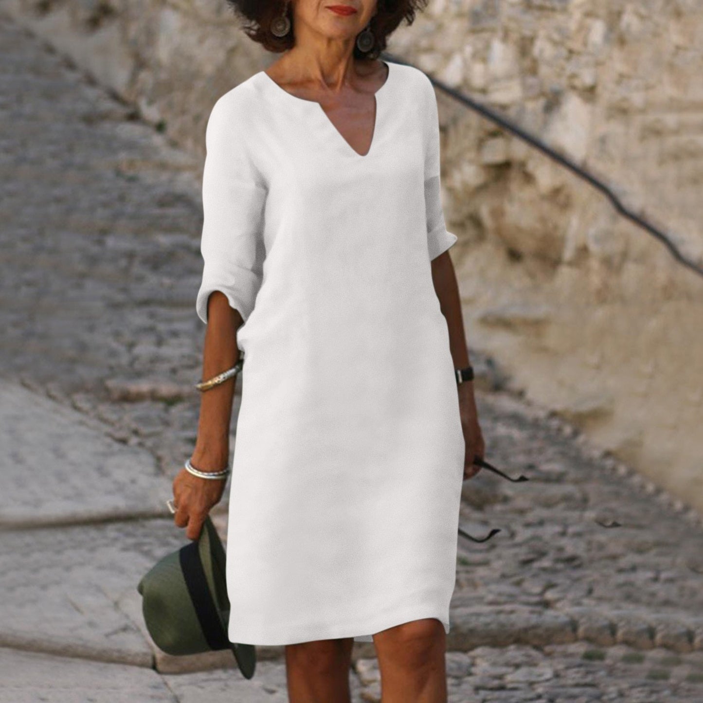 Silvia™ - Zeitloses, bauchbedeckendes V-Ausschnitt-Kleid