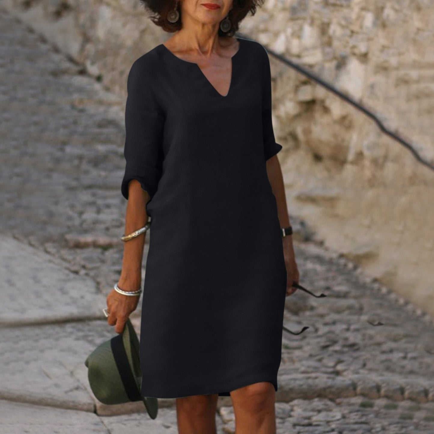 Silvia™ - Zeitloses, bauchbedeckendes V-Ausschnitt-Kleid