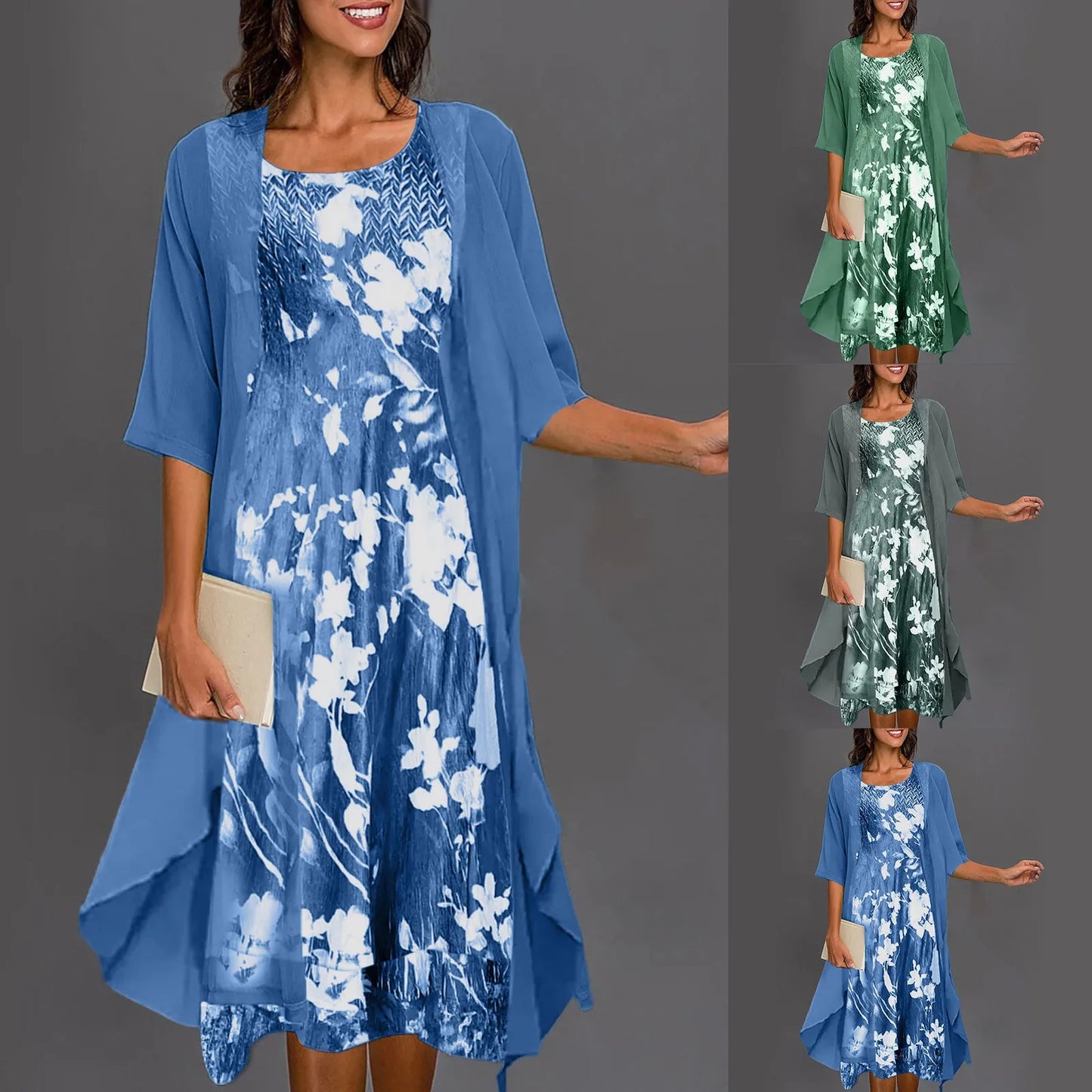 Aria™ - Elegantes Blumenmuster Kleid Zweiteiliges Set