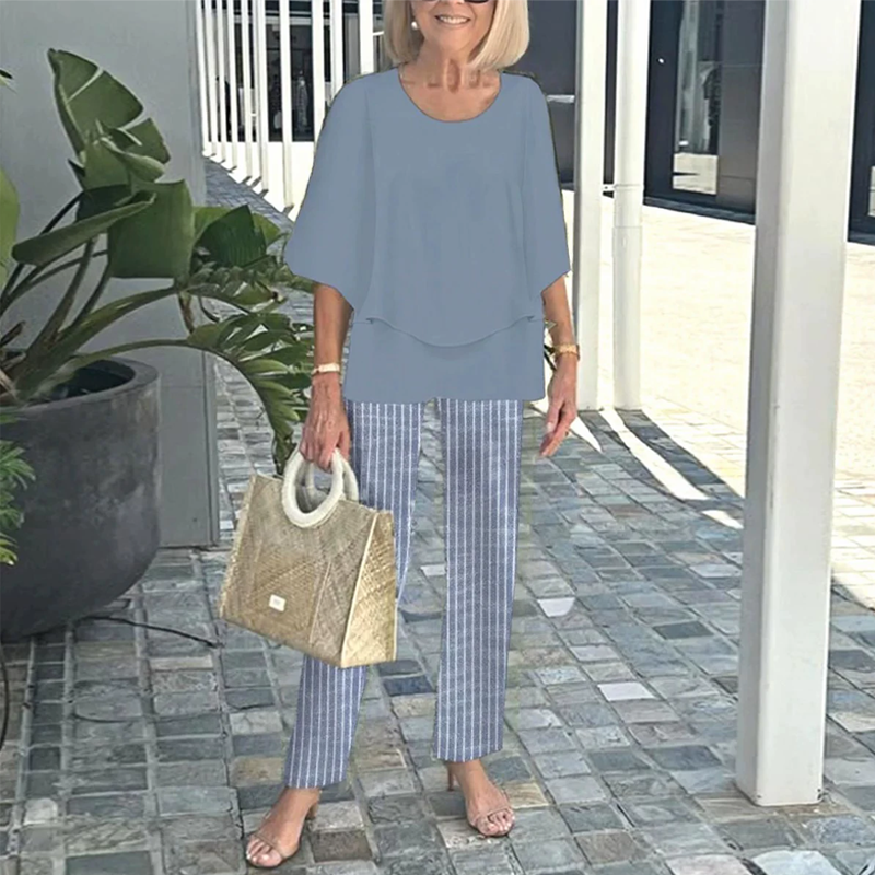 Elara™ | Zweiteiler – Gemusterte Hose & Unifarbenes Shirt