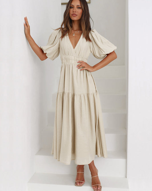 Lucia™ - Kleid mit Puffärmeln und V-Ausschnitt