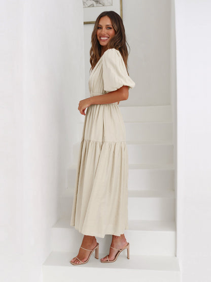 Lucia™ - Kleid mit Puffärmeln und V-Ausschnitt