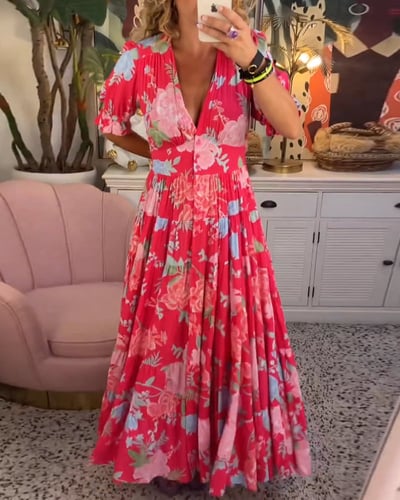 Ellis™ | Kleid mit Blumenmuster und V-Ausschnitt