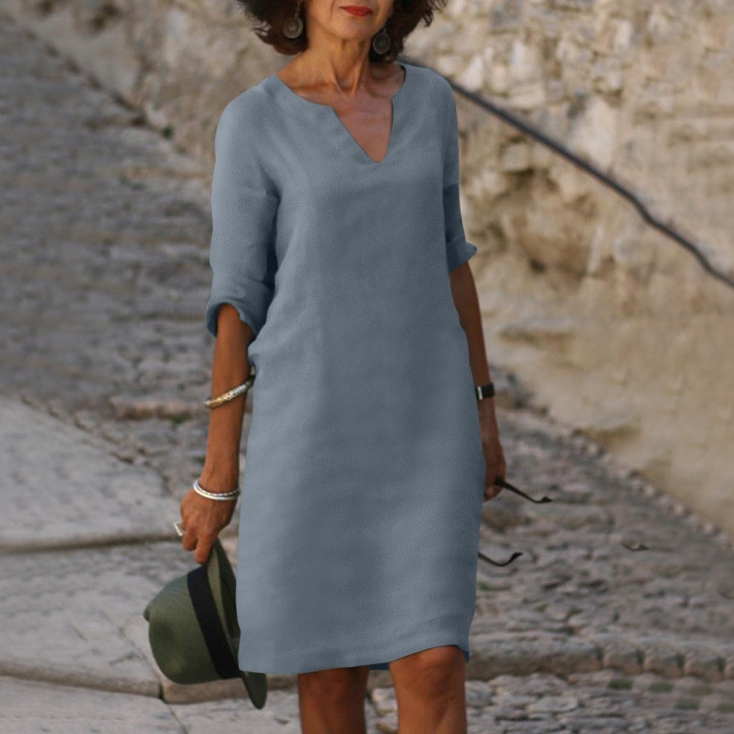 Silvia™ - Zeitloses, bauchbedeckendes V-Ausschnitt-Kleid