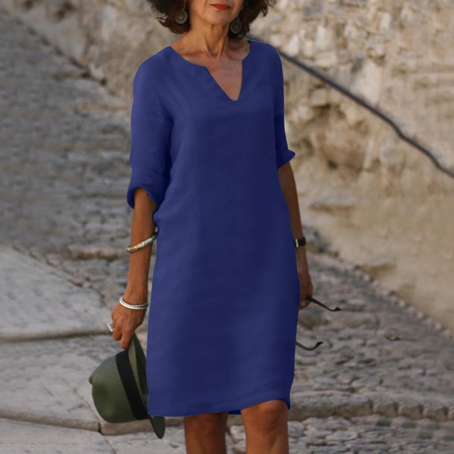 Silvia™ - Zeitloses, bauchbedeckendes V-Ausschnitt-Kleid