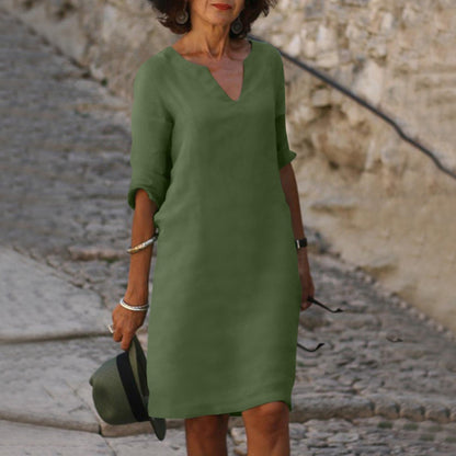 Silvia™ - Zeitloses, bauchbedeckendes V-Ausschnitt-Kleid